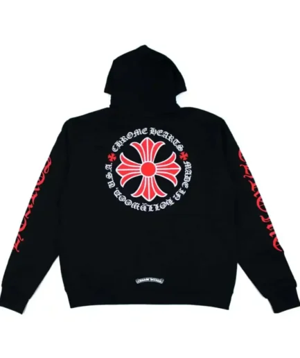 Chrome Hearts Red Plus Cross Zip Up Black Hoodie