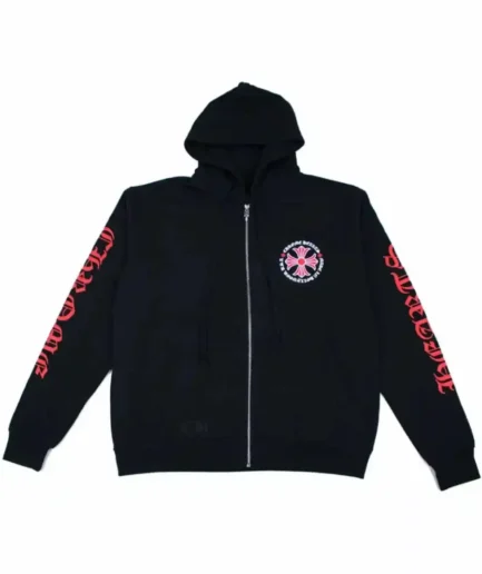 Chrome Hearts Red Plus Cross Zip Up Black Hoodie