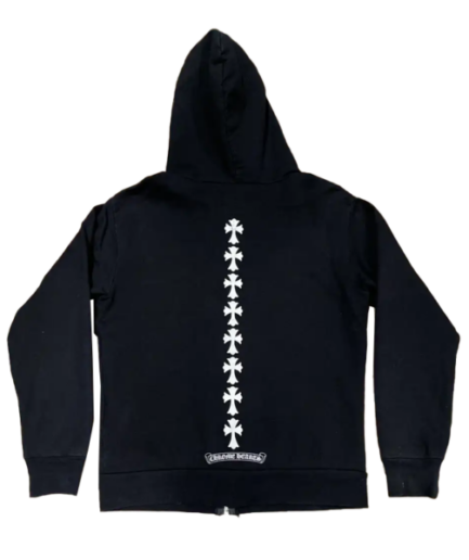 RARE Chrome Hearts Triple Cross Logo Black Zip Up Hoodie