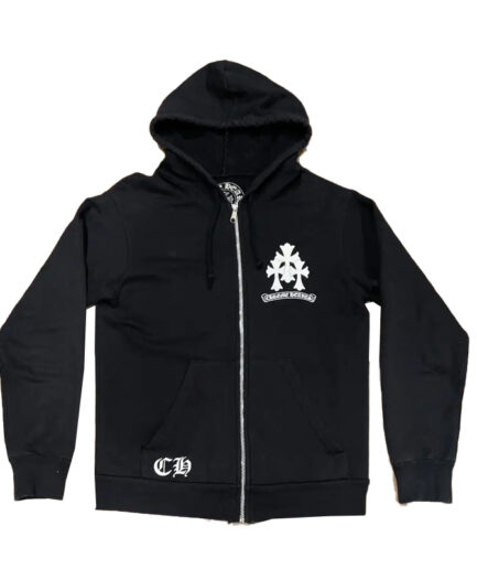 RARE Chrome Hearts Triple Cross Logo Black Zip Up Hoodie